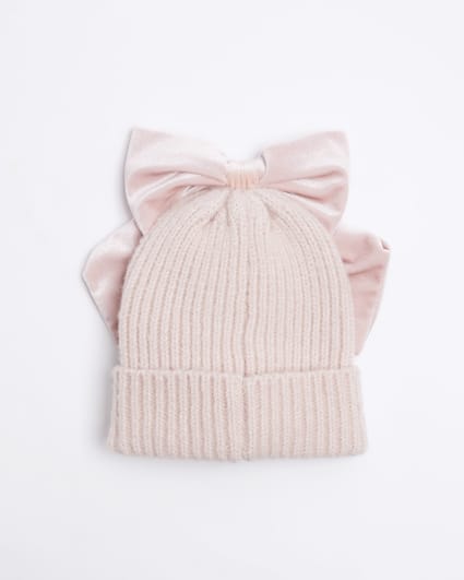 Mini girls pink corsage beanie hat