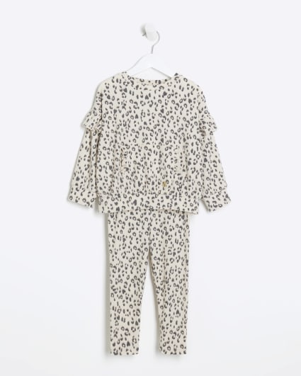 Mini girls stone leopard frill sweatshirt set