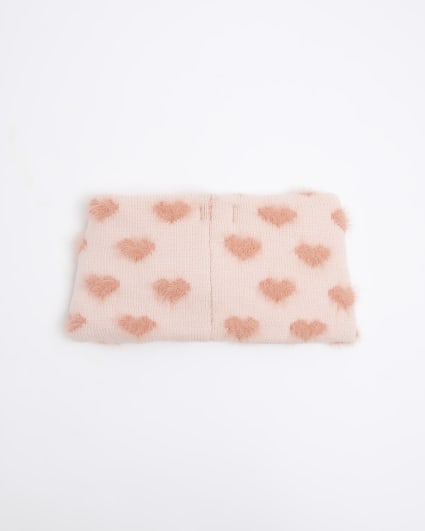 Mini girls pink faux fur heart scarf