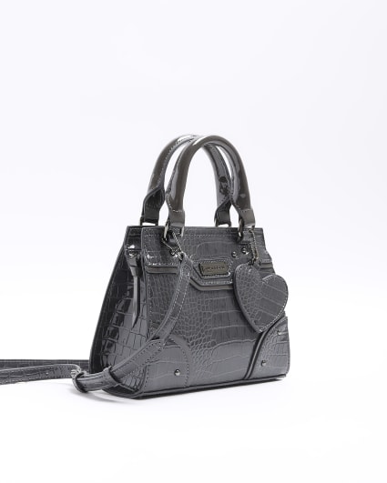 Girls grey croc embossed heart tote bag