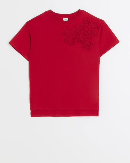 Girls red corsage t-shirt
