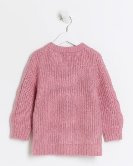 Mini girls pink cable knit jumper