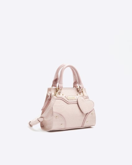 Girls pink croc embossed heart tote bag