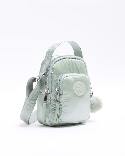 Girls green pom pom cross body bag
