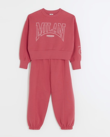 Girls pink Milan sweatshirt and joggers set