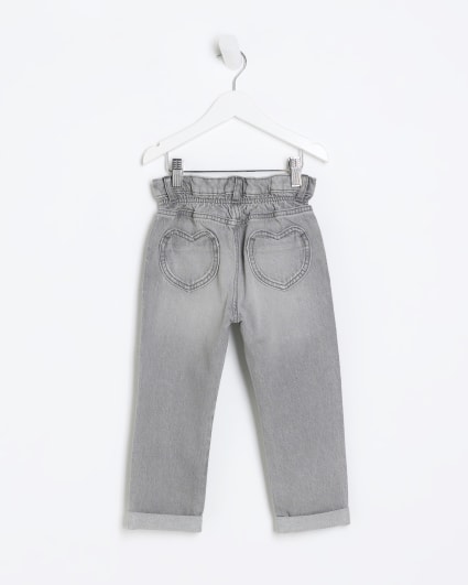 Mini girls grey heart pocket paperbag jeans