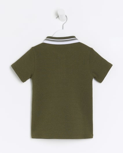 Mini boys khaki short sleeve textured polo