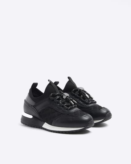 Girls black quilted runner trainers