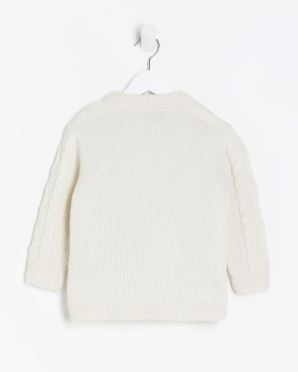 Mini Boys Cream Wool Blend Cable Knit Jumper