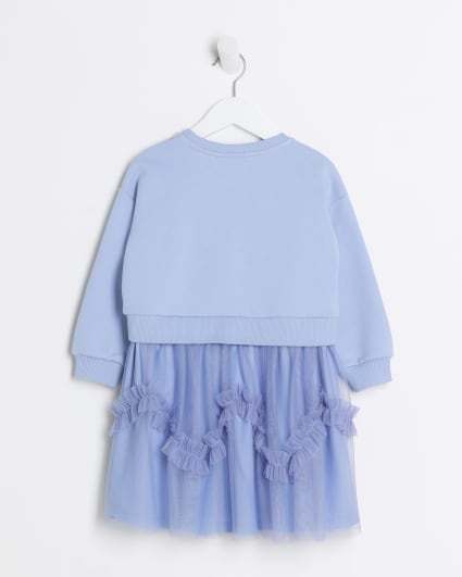 Mini girls blue frill hybrid party dress