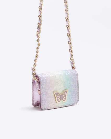 Girls pink glitter ombre chain purse
