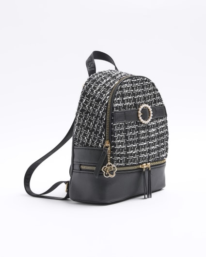 Girls black boucle pearl backpack