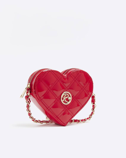 Girls red patent quilted heart cross body bag
