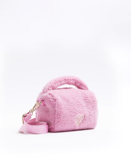 Girls pink borg top handle bag