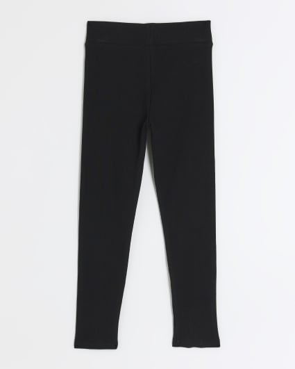 Girls black rib split hem leggings