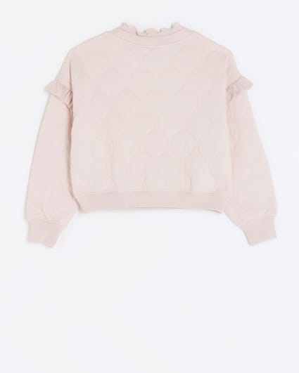 Girls pink quilted frill sweatshirt