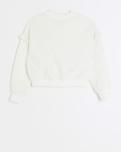 Girls cream quilted frill sweatshirt