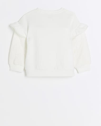 Mini girls cream frill sweatshirt
