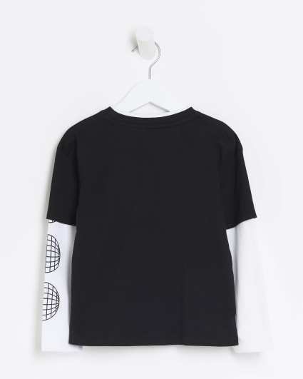 Mini boys black graphic long sleeve t-shirt