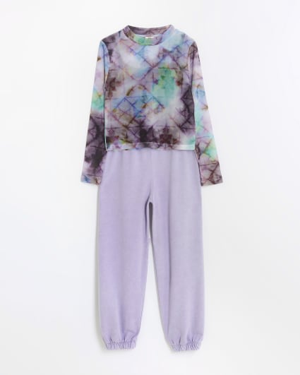 Girls Purple Mesh Top and Joggers Outfit