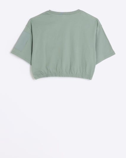 Girls khaki elasticated crop cargo t-shirt