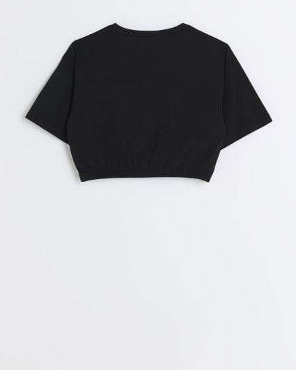 Girls black cropped cinched cargo t-shirt