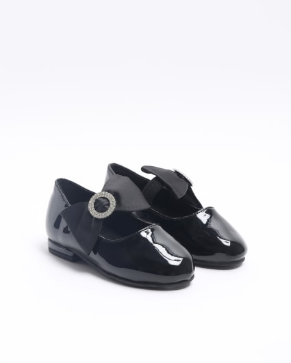 Mini girls black patent bow ballet shoes