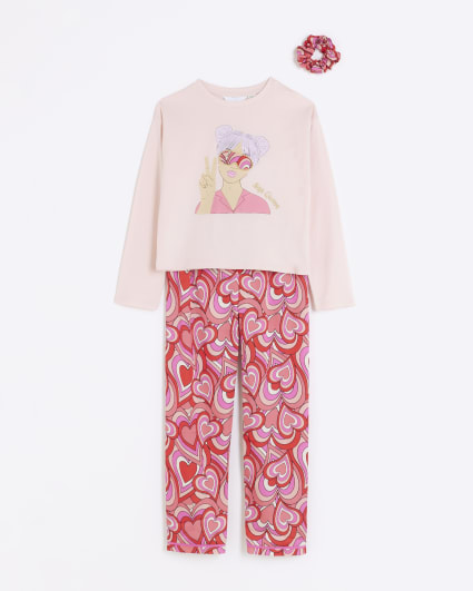 Girls pink heart graphic pyjama set