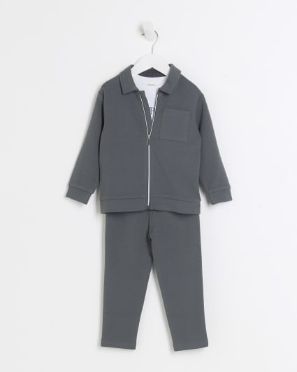 Mini boys grey zip up Harrington jacket set