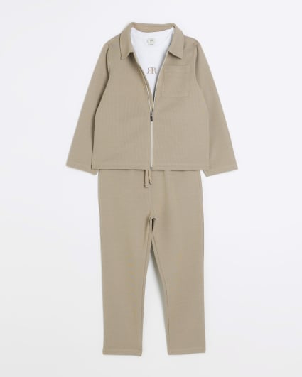 Boys stone zip up Harrington jacket set