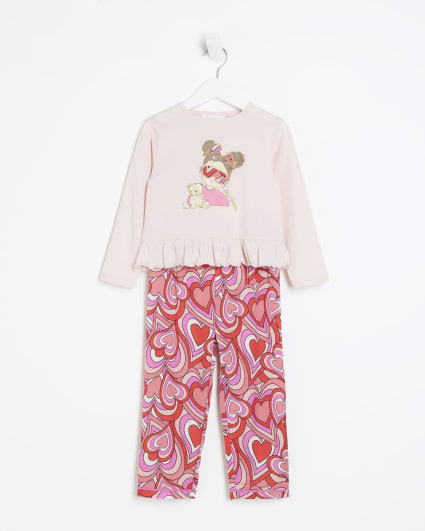 Mini girls pink heart graphic pyjama set