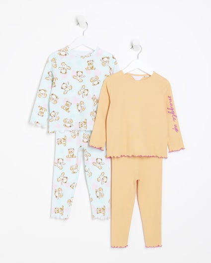 Mini girls green teddy pyjamas set 2 pack