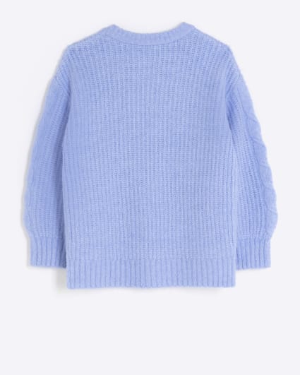 Girls blue cable knit jumper