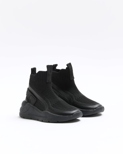 Mini boys black high top sock trainers