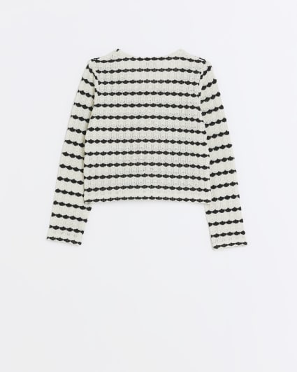 Girls cream crochet striped cardigan