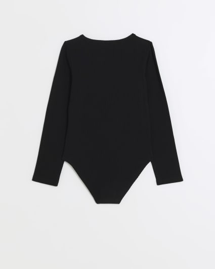 Girls black long sleeve ribbed bodysuit