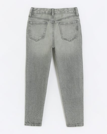 Girls grey embellished mom jeans