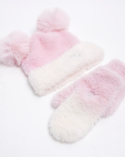 Mini Girls Pink Ombre Hat Scarf and Gloves