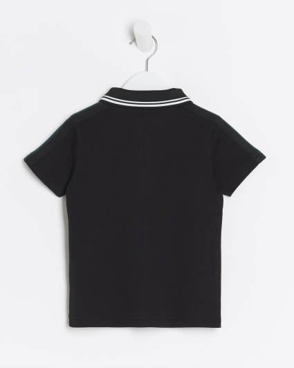 Mini Boys Black Taped Short Sleeve Polo Shirt