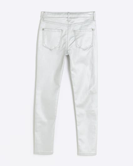 Girls silver coated skinny jeans