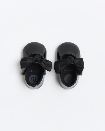 Baby girls black patent bow ballet shoes