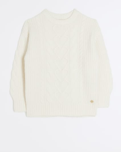 Girls beige chunky cable jumper