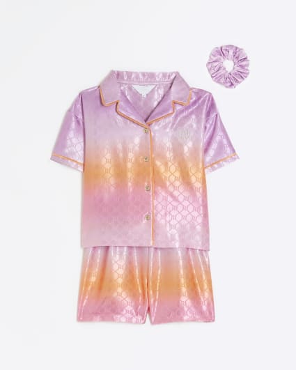 Girls Purple Ombre Satin pyjama set