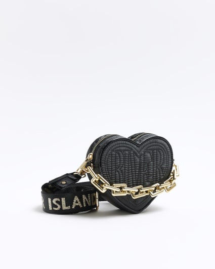 Girls black nylon heart cross body bag