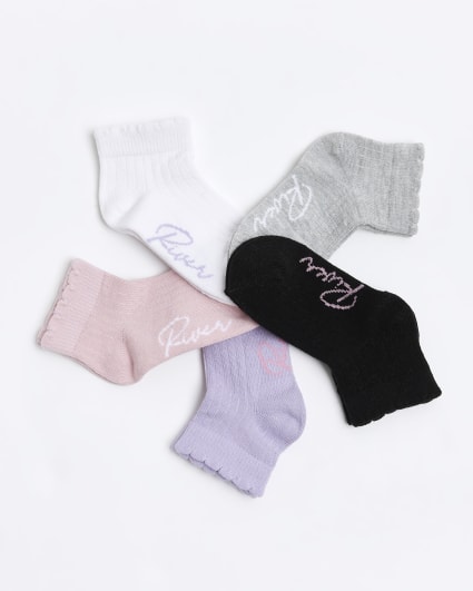 Mini girls purple trainer socks 5 pack