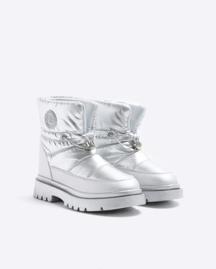 Girls silver nylon padded boots