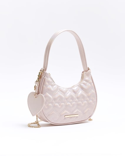 Girls pink heart quilted scoop shoulder bag