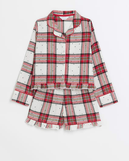 Girls red check heart pyjama set