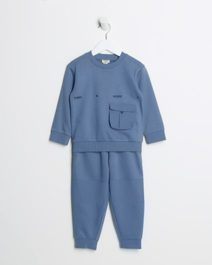 Mini boys blue utility sweatshirt set