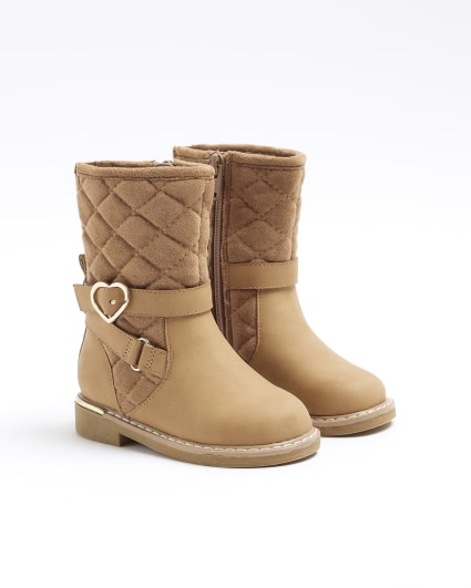 Mini girls beige heart knee high boots